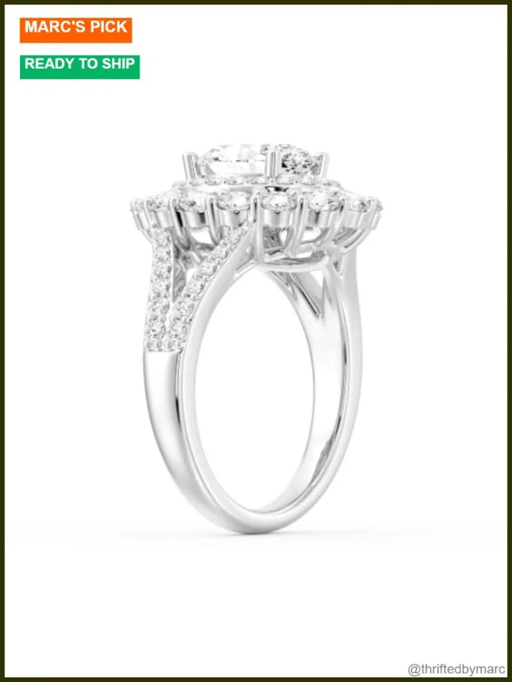 Moissanite Oval Halo Engagement Ring Sterling Silver Wedding Band
